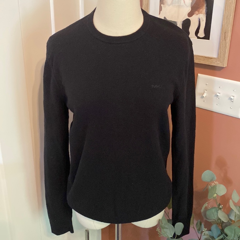 Michael Kors MK black ribbed collar cotton blend men’s crewneck S sweater